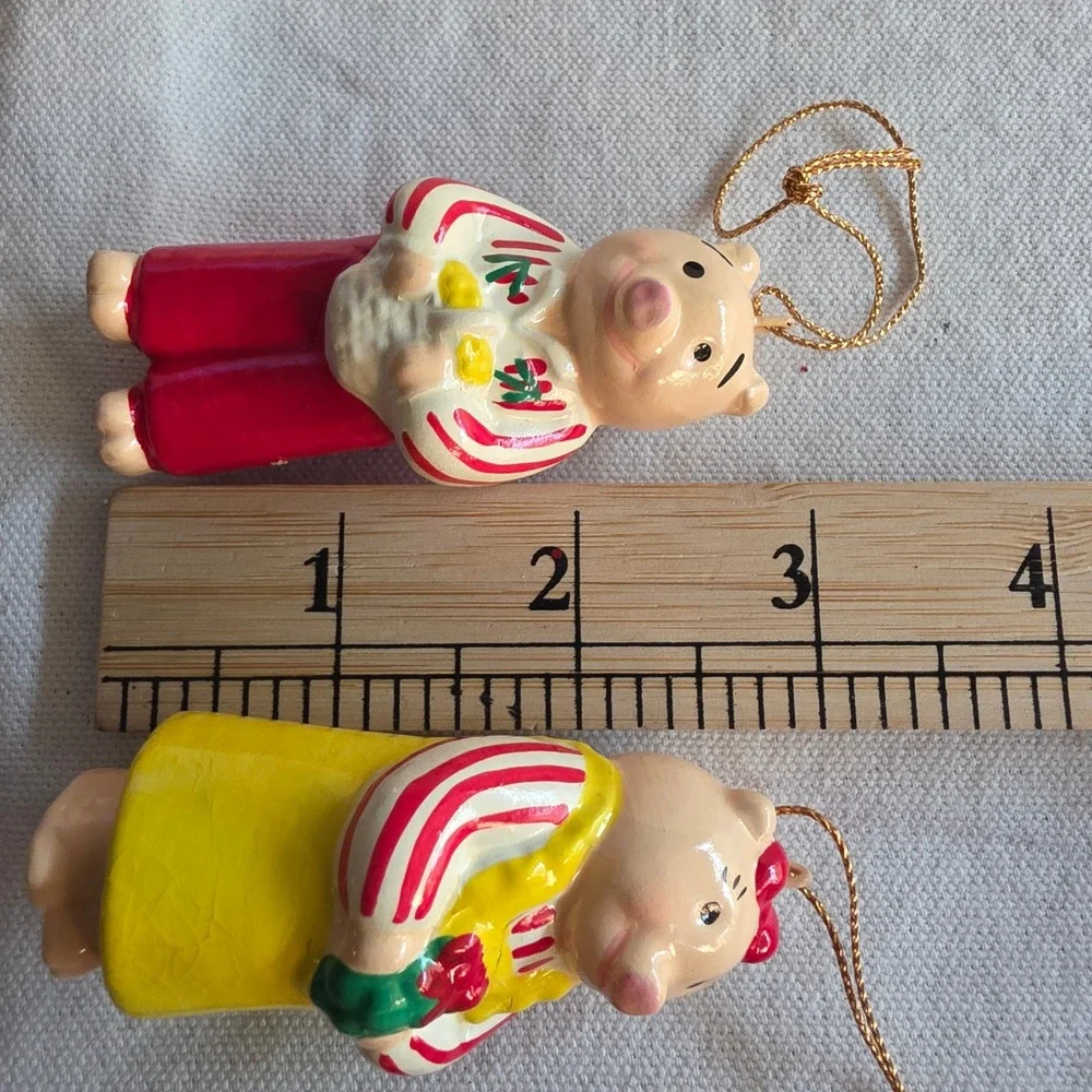 VTG Ceramic Pigs Midwest of Cannon Falls Christmas Ornaments Farmhouse Cottage